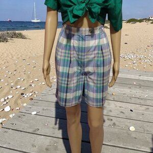 Vintage Izod Shorts Plaid High Waist Wide Leg Walking Golf Size 6